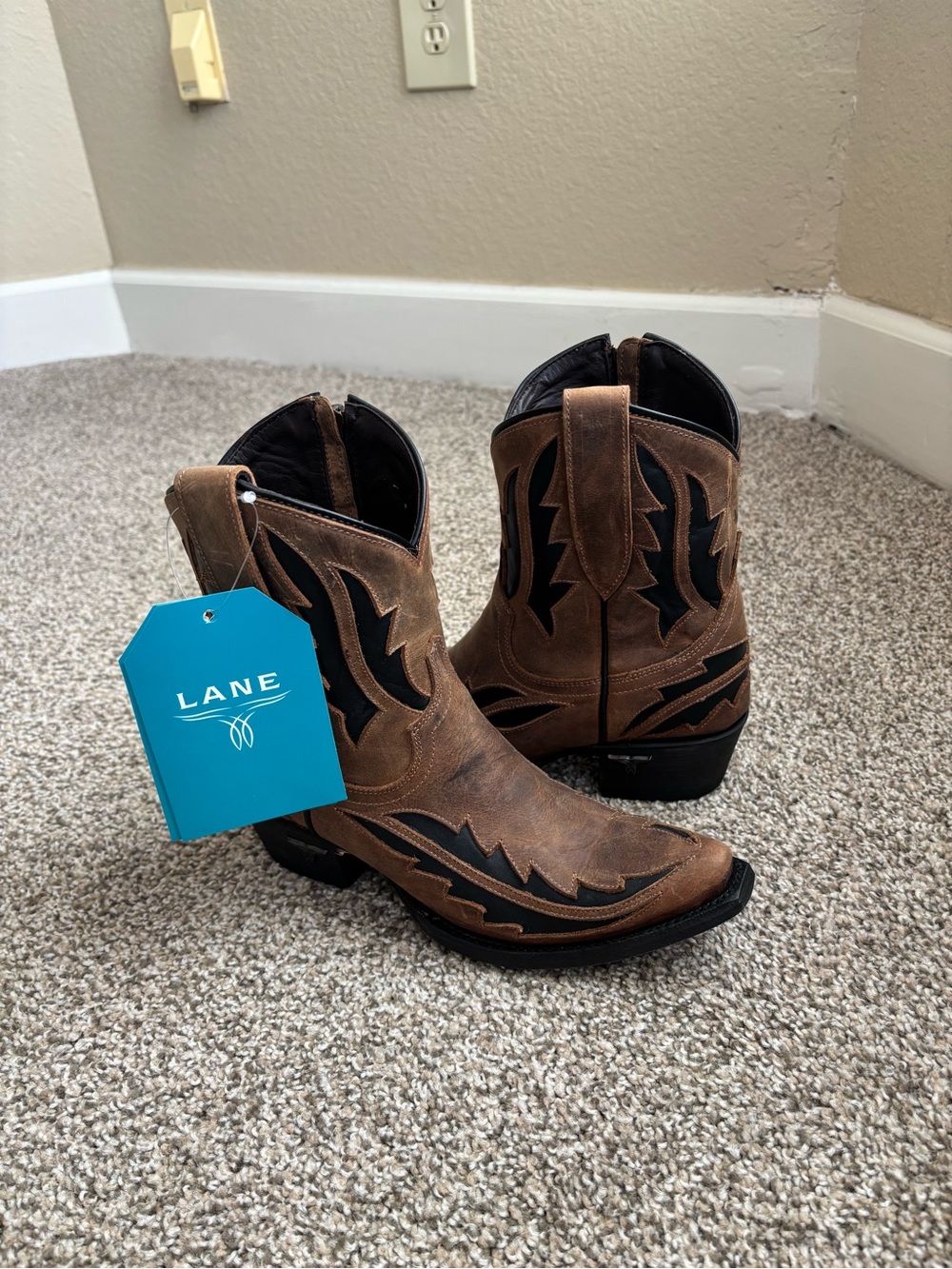 Lane Women's Brown Western Ankle Booties with Black Accent